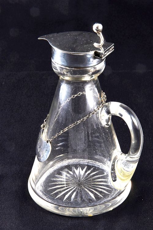 fig 1. Antique Silver Mounted Whisky Noggin & Label 1914