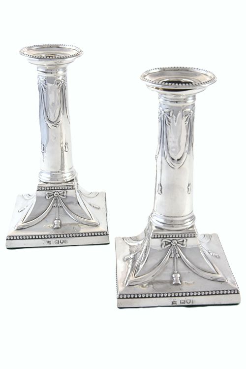 fig 1. Pair of Edwardian Silver Candlesticks 1906