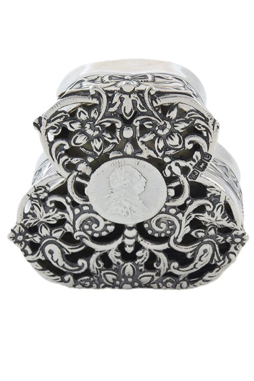 fig 1. Silver Pot Pourri Box mounted with George III 1787 Silver Sixpence - 1900