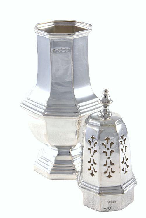 fig 1. Large Antique Silver Sugar Shaker 1936