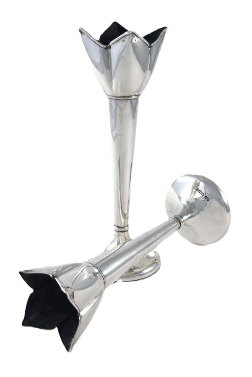 PAIR OF SILVER ART NOUVEAU BUD VASES 1915 - ADDITIONAL PHOTO 2