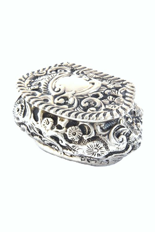 Victorian Embossed Silver Pill Box 1898