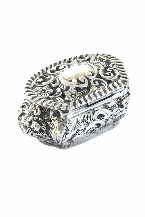 fig 1. Victorian Embossed Silver Pill Box 1898