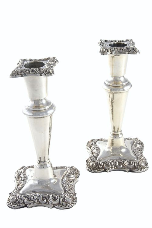 fig 2. Pair of Edwardian Silver Candlesticks 1903
