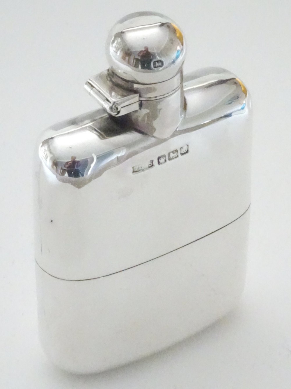 Solid Silver Hip Flask with Detachable Cup 1914