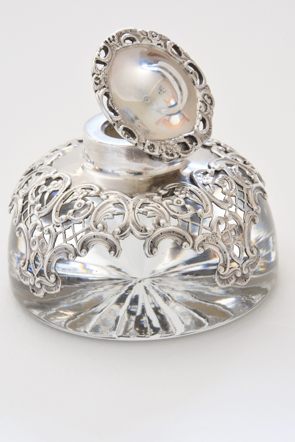 Silver Mounted Glass Inkwell by William Comyns 1901