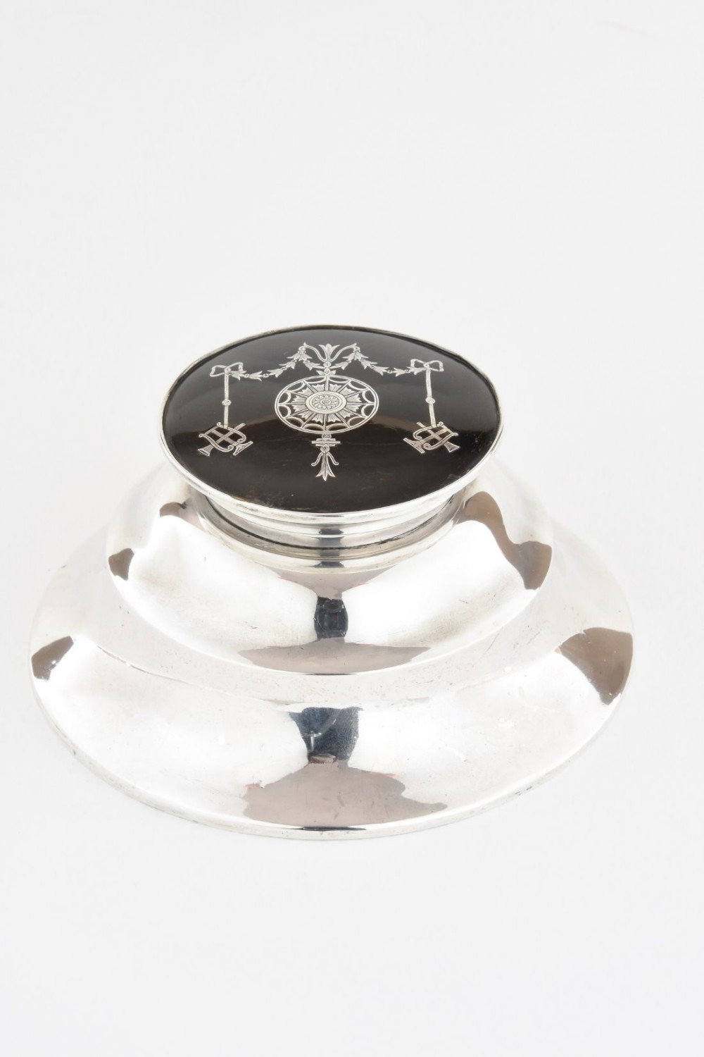 Large Silver and Tortoiseshell Inkwell (Harrods London) 1912