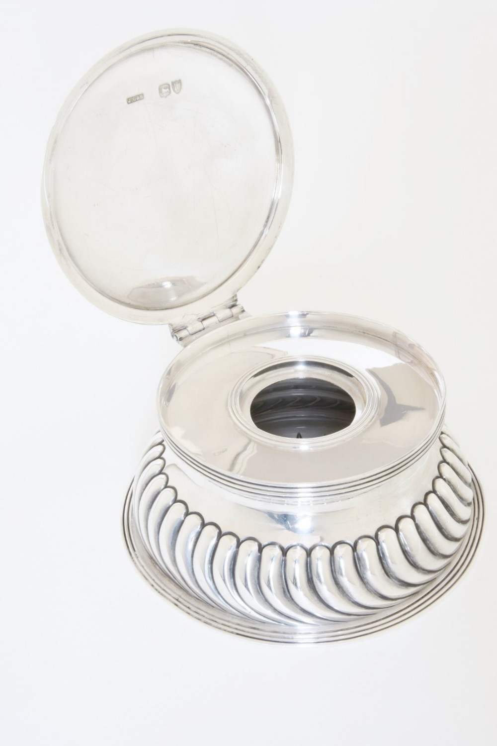 Rare Late Victorian Silver & Glass Inkwell 1895