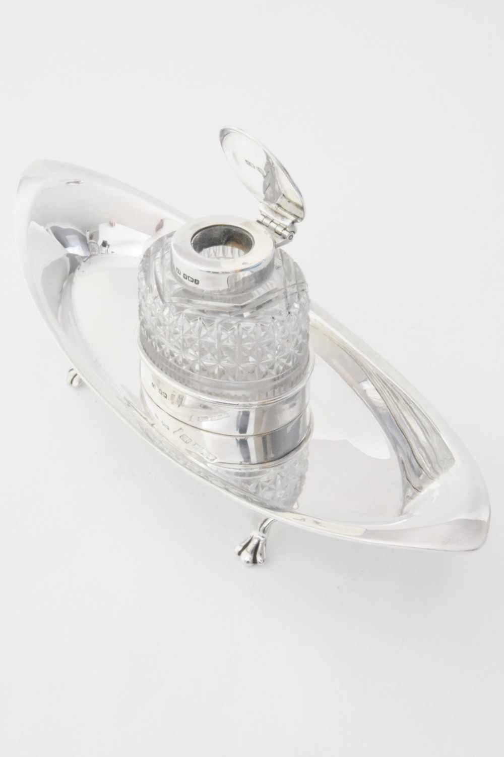 Edwardian Silver Inkwell Stand 1905