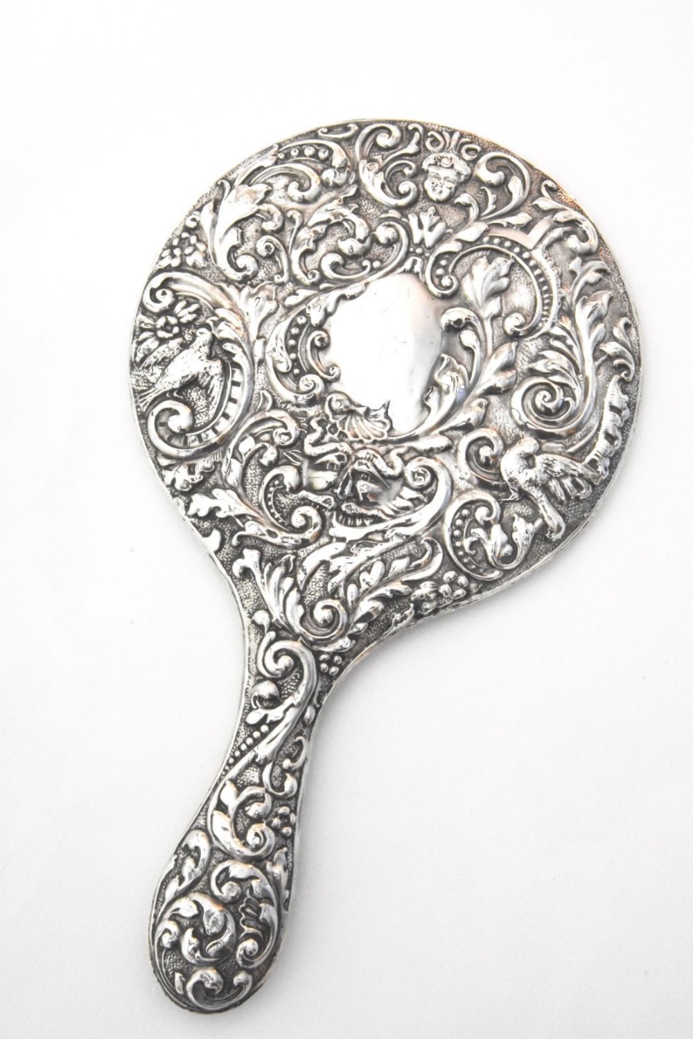 Edwardian Embossed Silver Hand Mirror 1907
