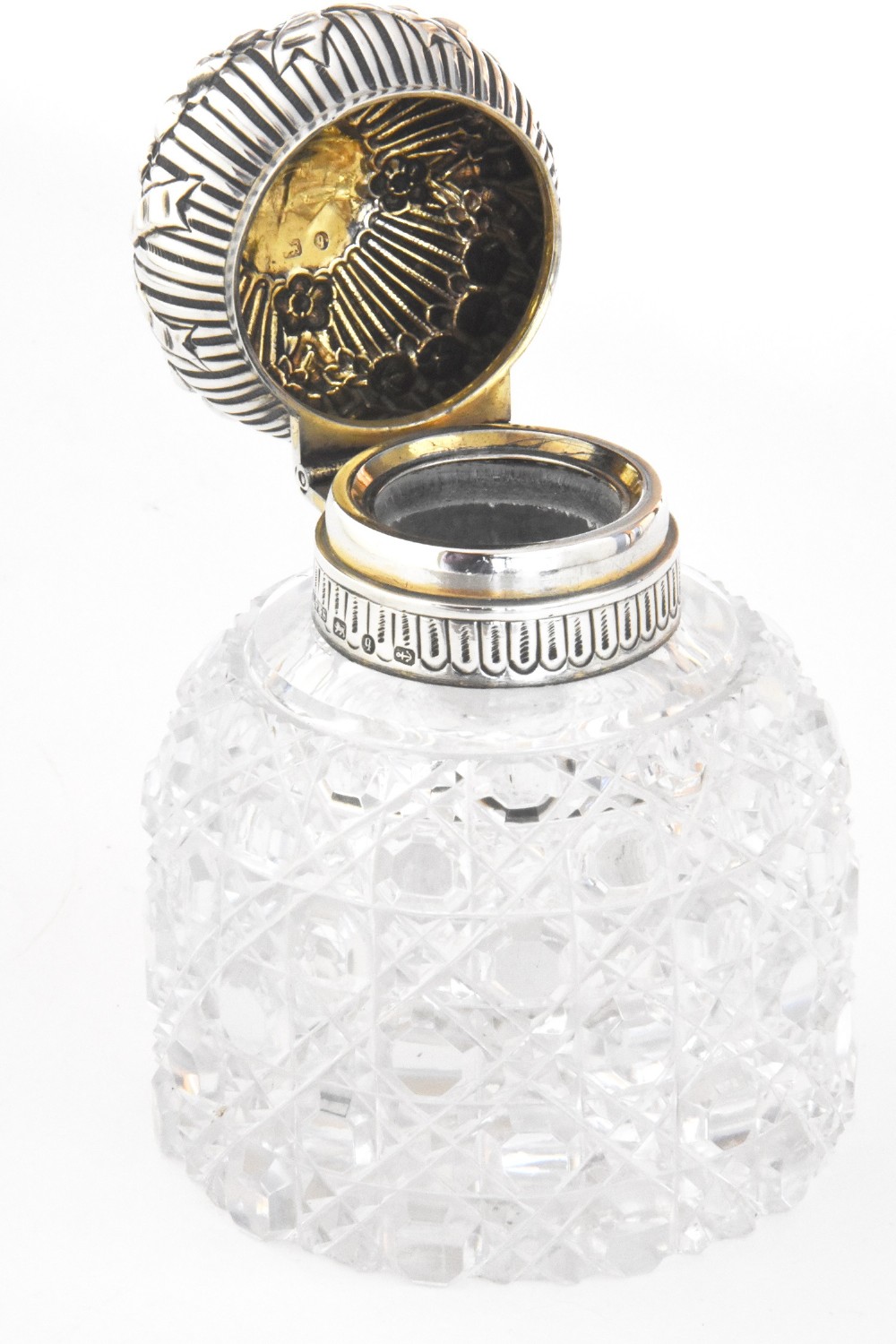 Silver Mounted Hobnail Cut Crystal Inkwell 1890