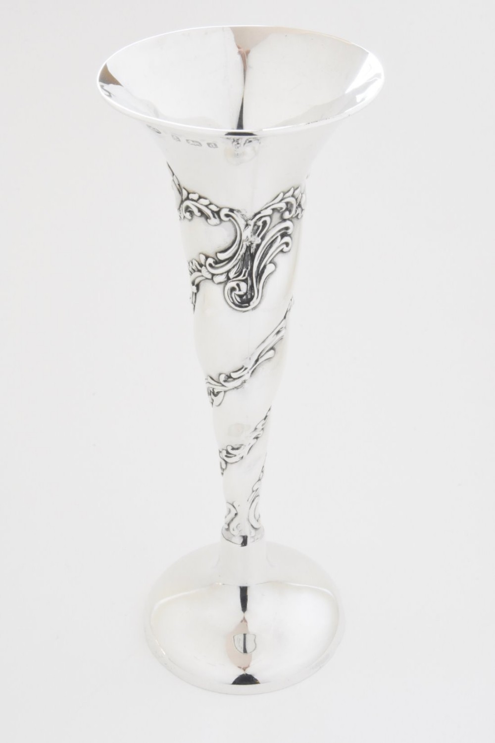 Edwardian Solid Silver Embossed Vase 1903
