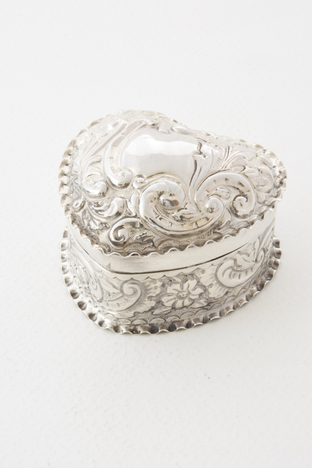 Heart Shaped Solid Silver Trinket Box 1894