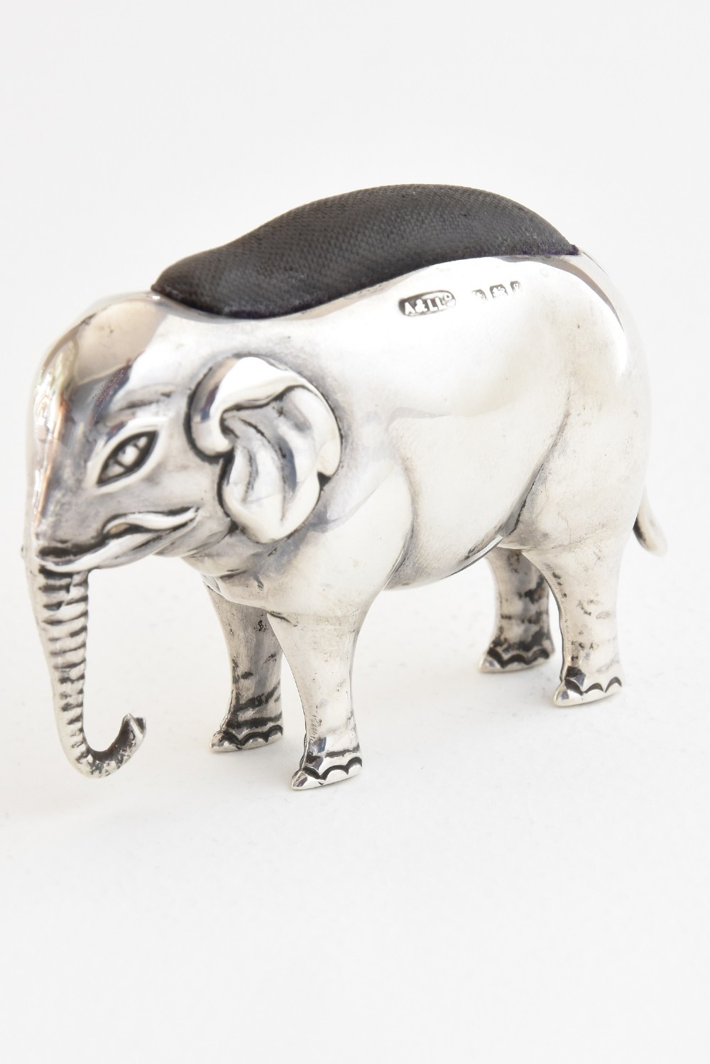 Large Edwardian Silver Elephant Pin Cushion 1906