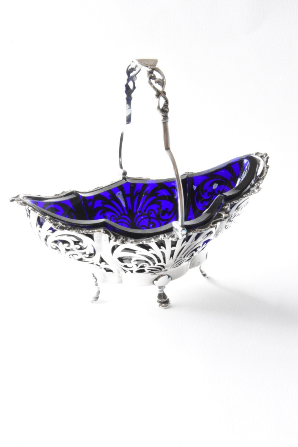 Pierced Silver Swing Handled Basket 1913
