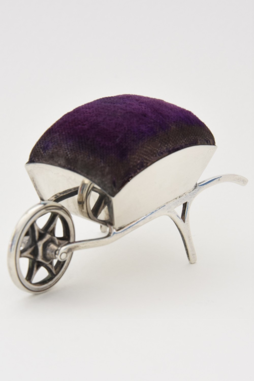 Edwardian Solid Silver Wheelbarrow Pin Cushion 1909