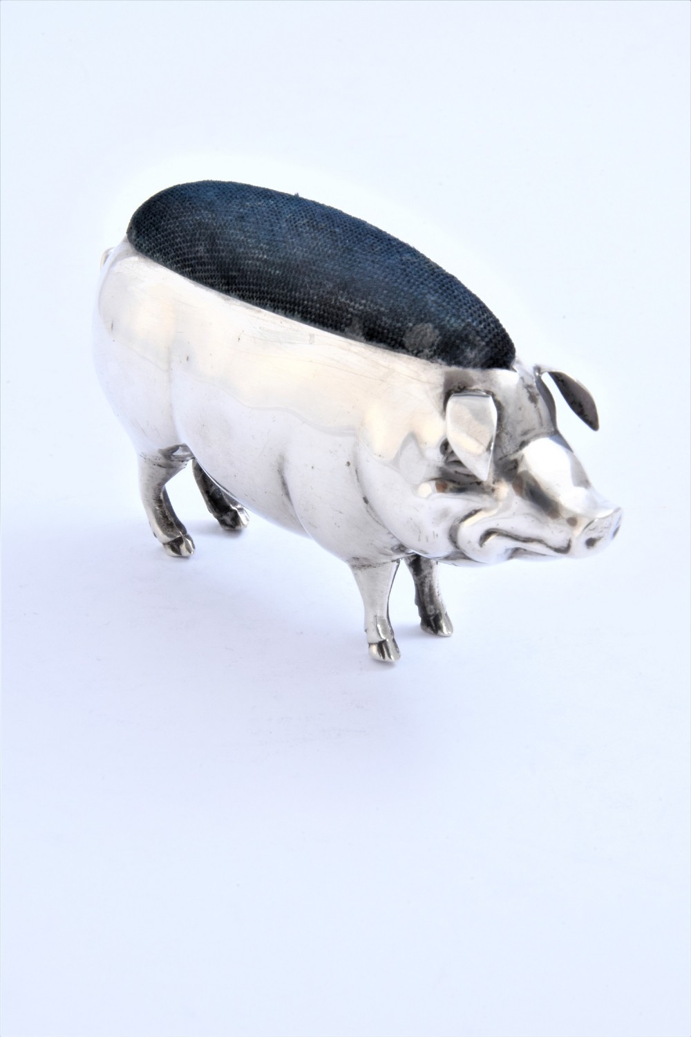 Edwardian Solid Silver Large Pig Pin Cushion 1906 