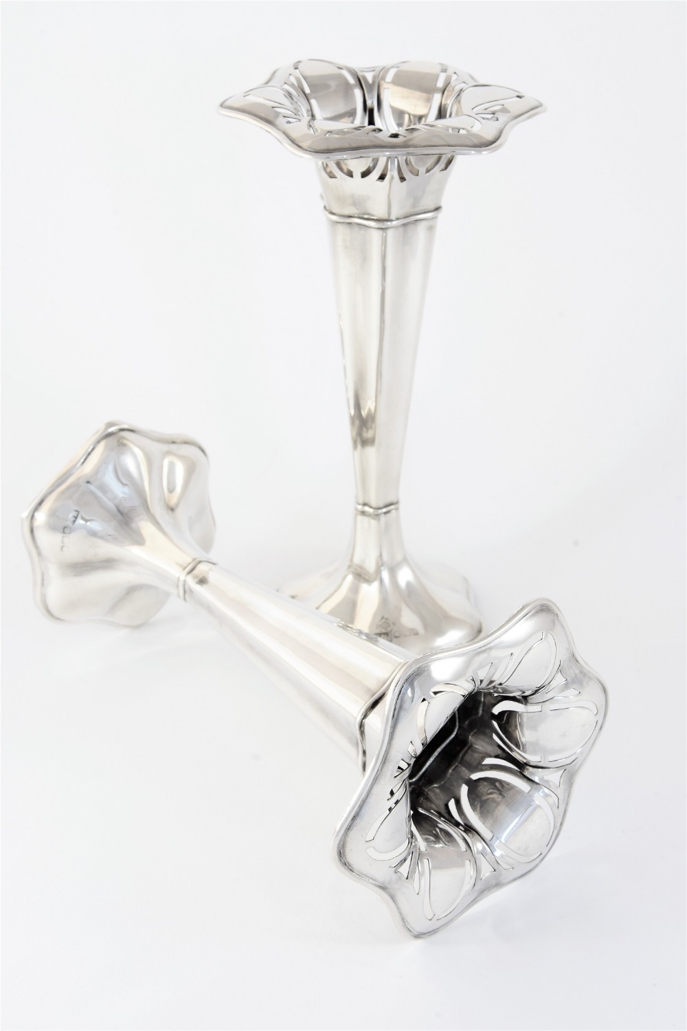 Pair of Art Nouveau Antique Silver Vases 1912