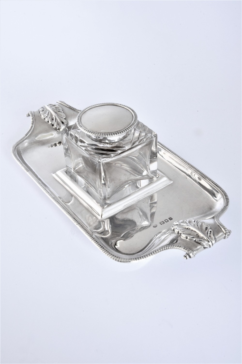 Antique Silver Inkwell and Stand 1919
