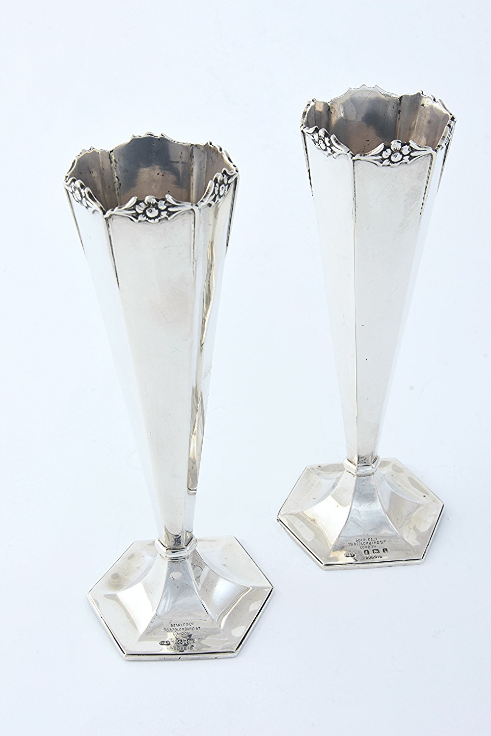 Pair of Art Nouveau Solid Silver Vases 1908