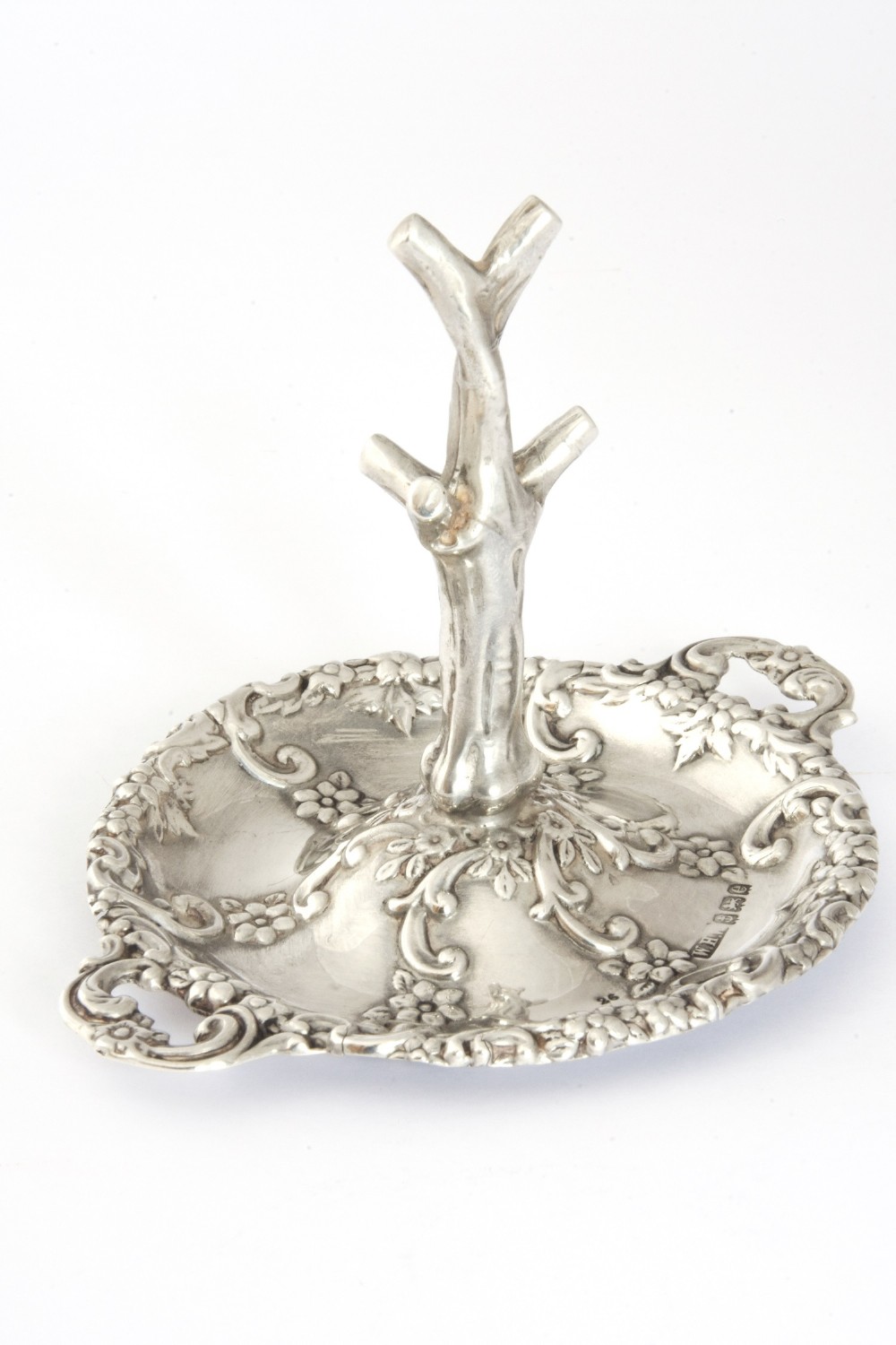 Edwardian Embossed Antique Silver Ring Tree 1904