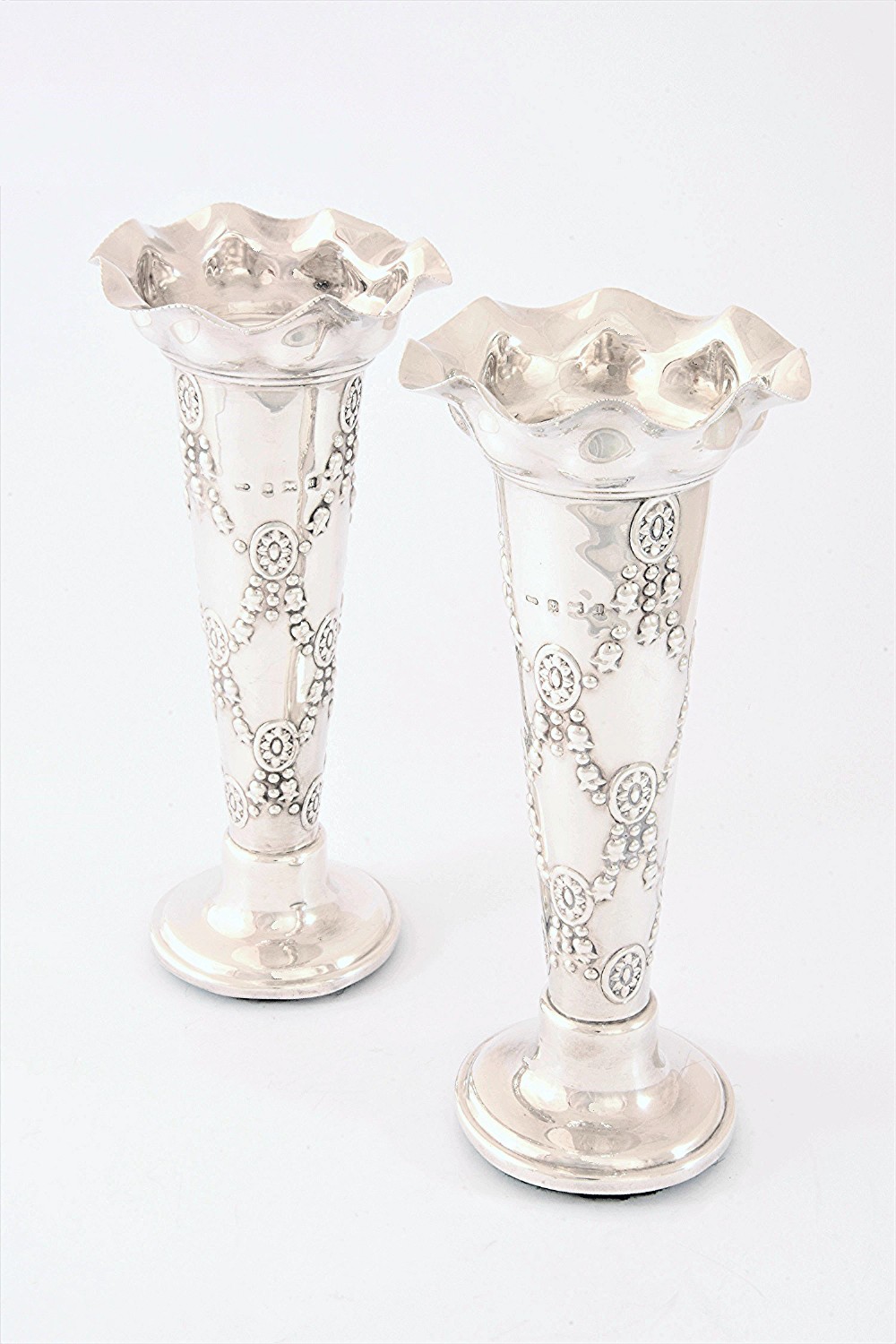 Pair of Antique Silver Spill Vases 1903