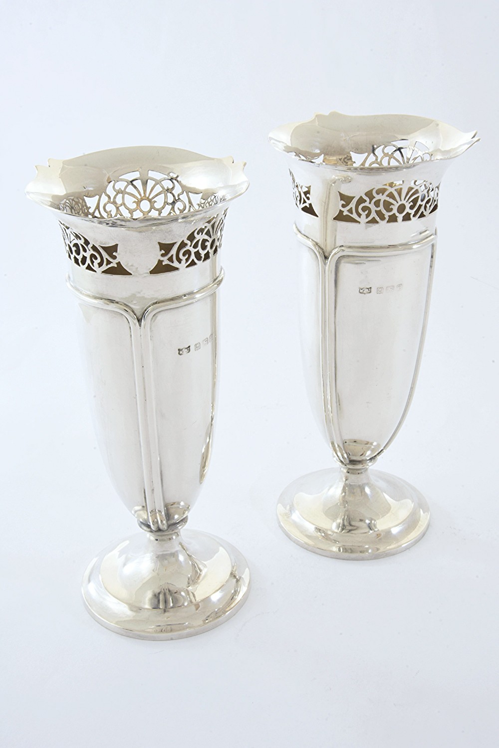 Pair of Antique Silver Art Nouveau Vases - 1918