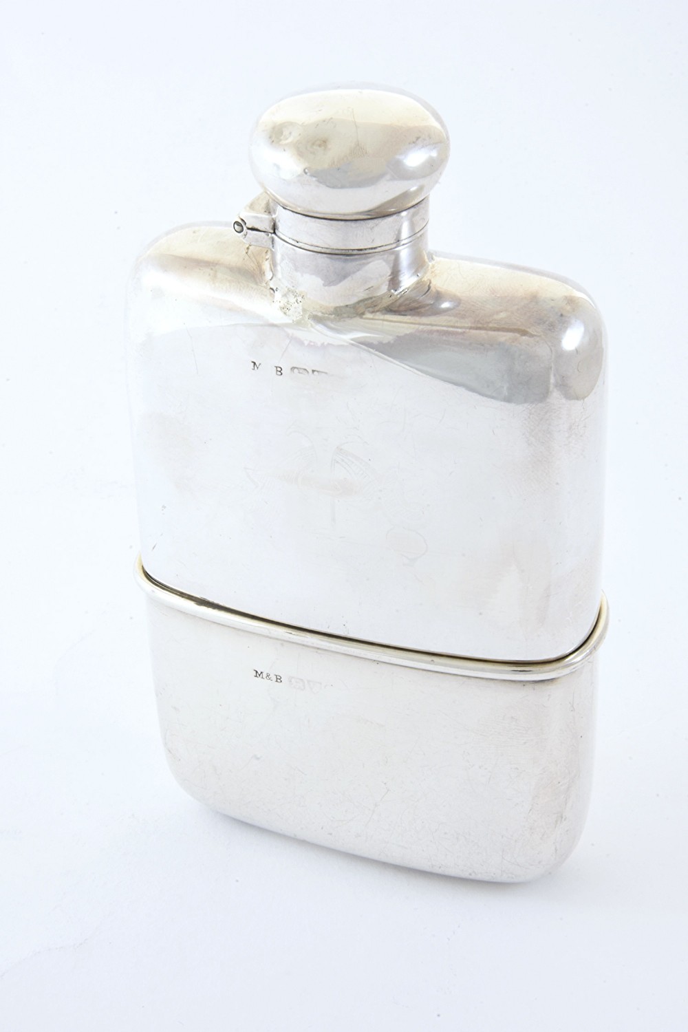 Edwardian Antique Silver Hip Flask with Cup 1904