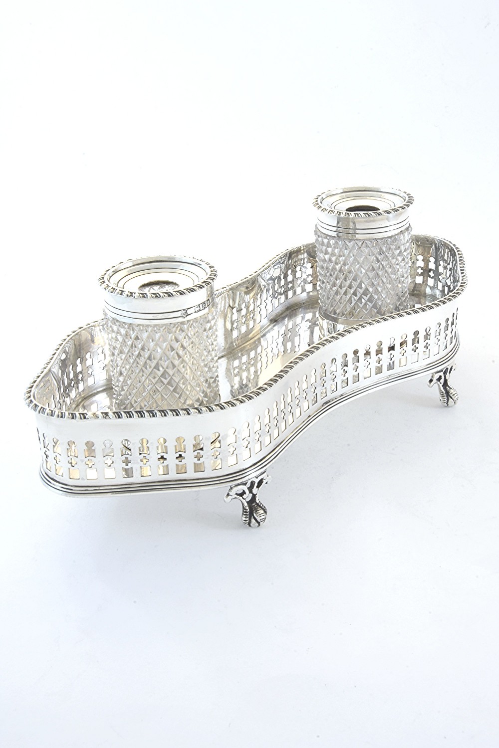 Victorian Silver Inkwell and Stand 1892