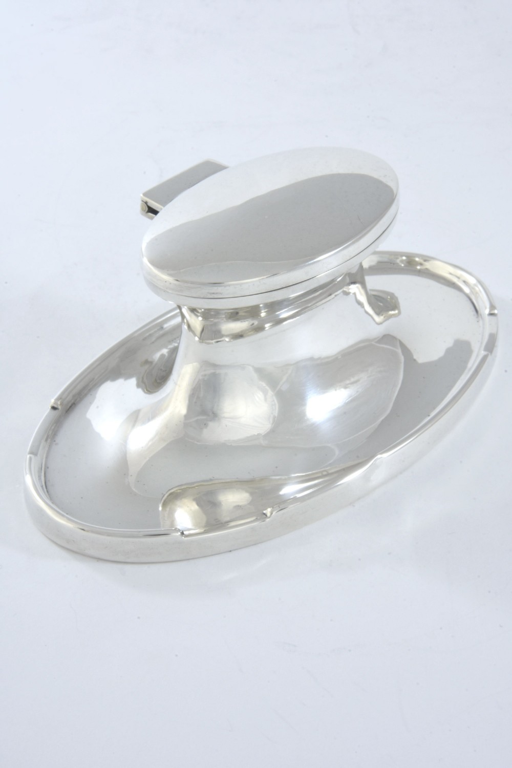Oval Solid Silver Capstan Inkwell 1923