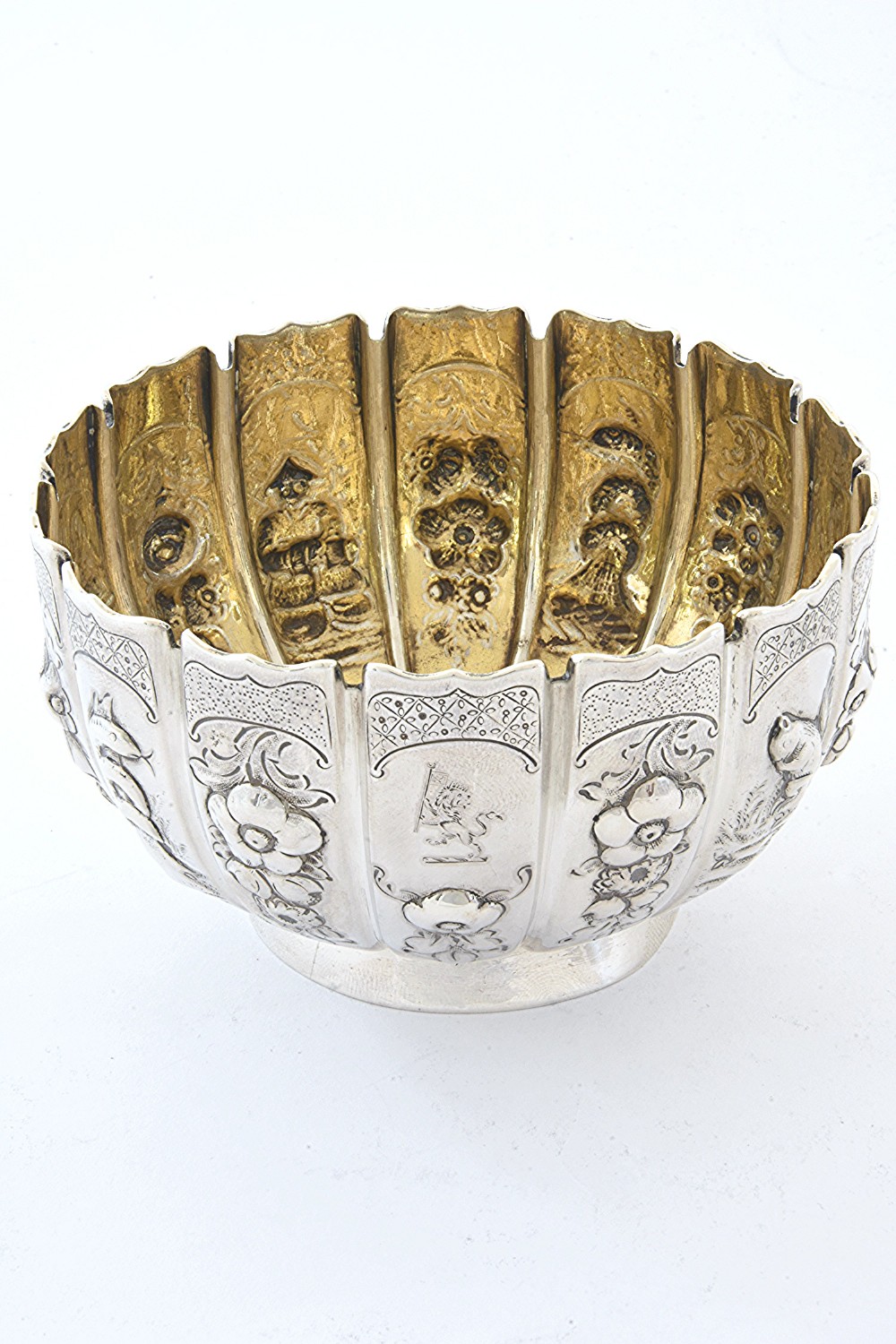 Victorian Silver Bowl with Embossed Oriental Panels 1868