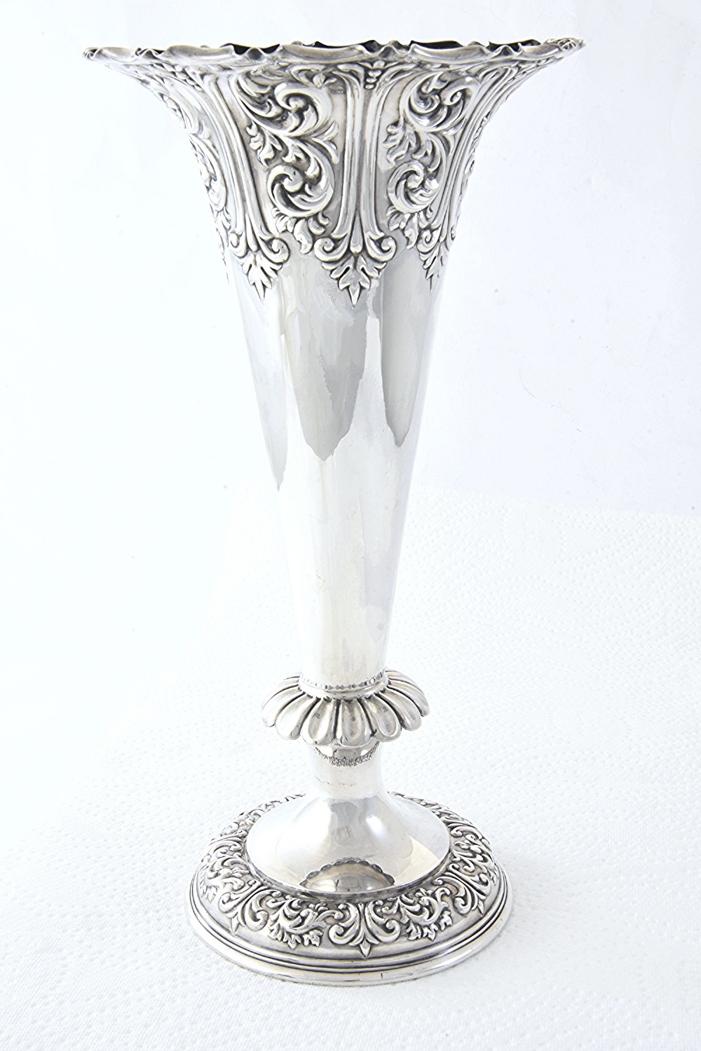 Large Edwardian Silver Trumpet Vase 1901