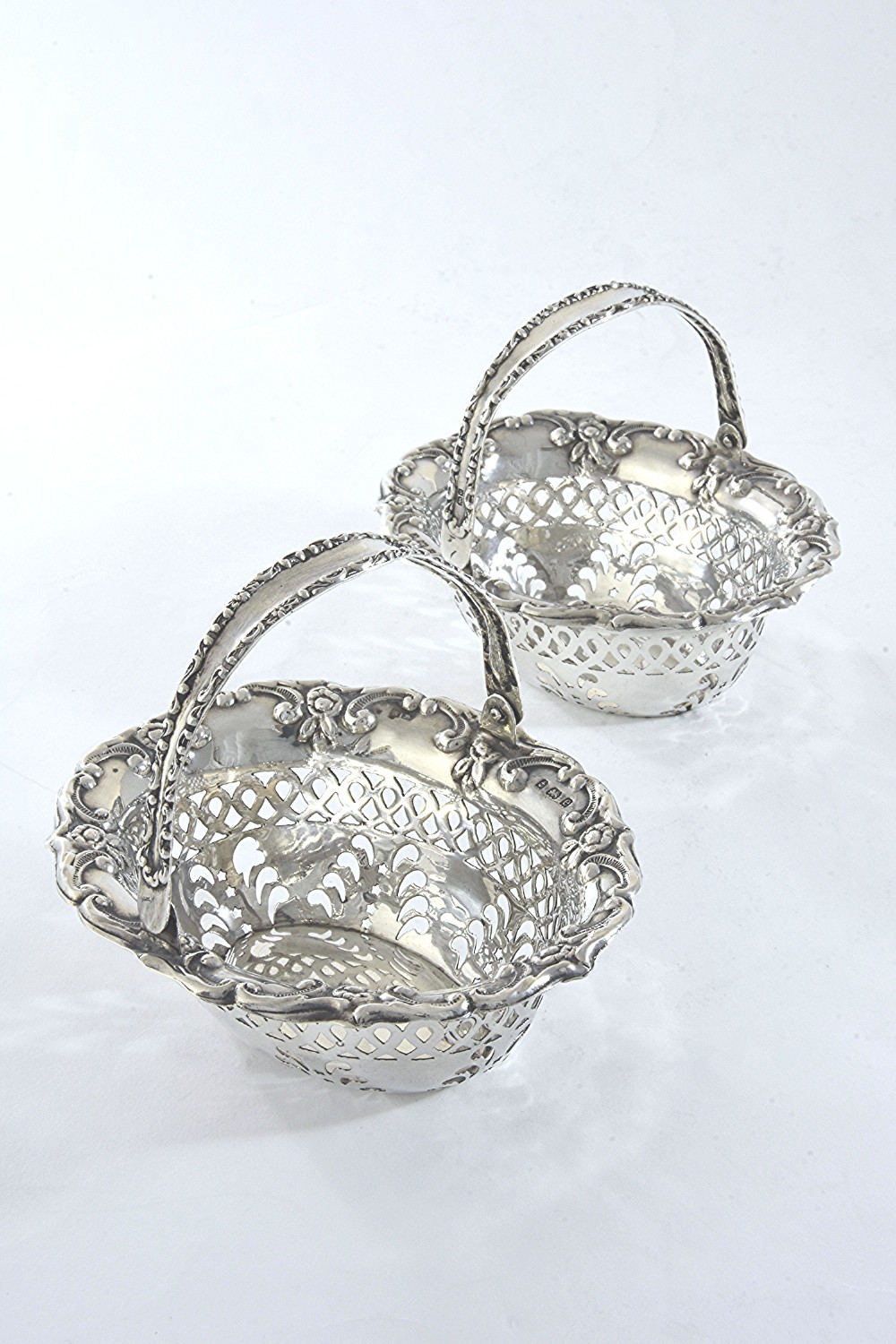 Pair of  Edwardian Silver Swing Handle Bonbon Dishes 1904