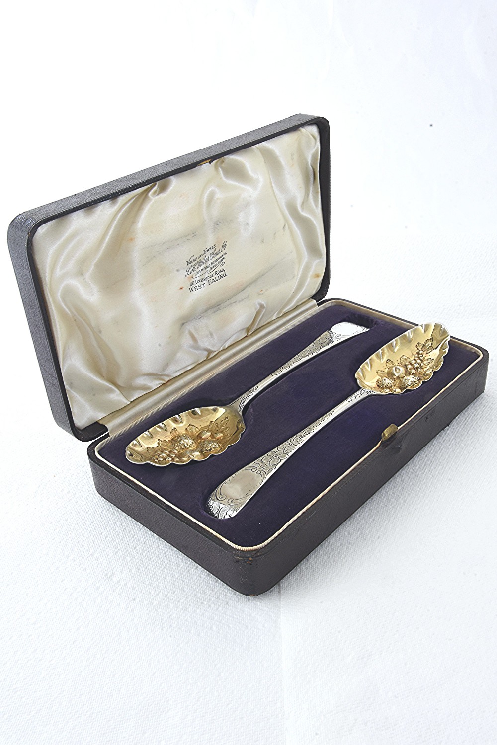 Pair of George II Silver Berry Spoons 1755 (Boxed)