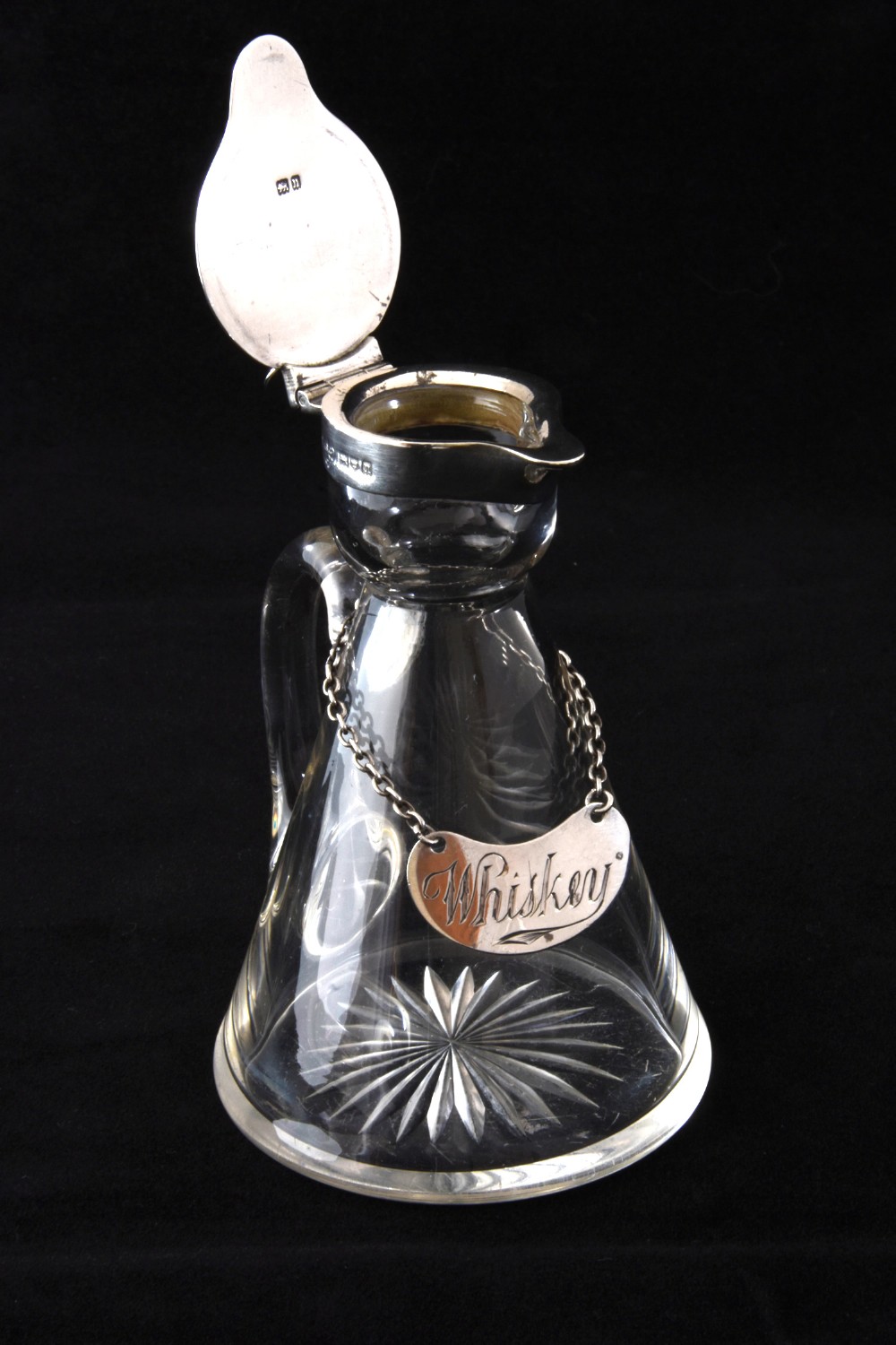Edwardian Silver Mounted Whisky Noggin & Label 1908