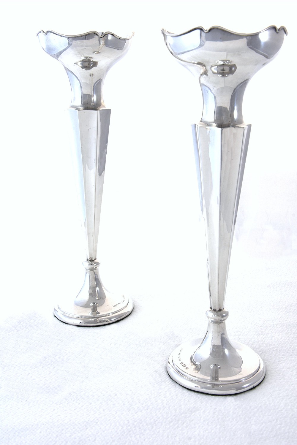 Pair of Large George V Silver Trumpet Vases 1913