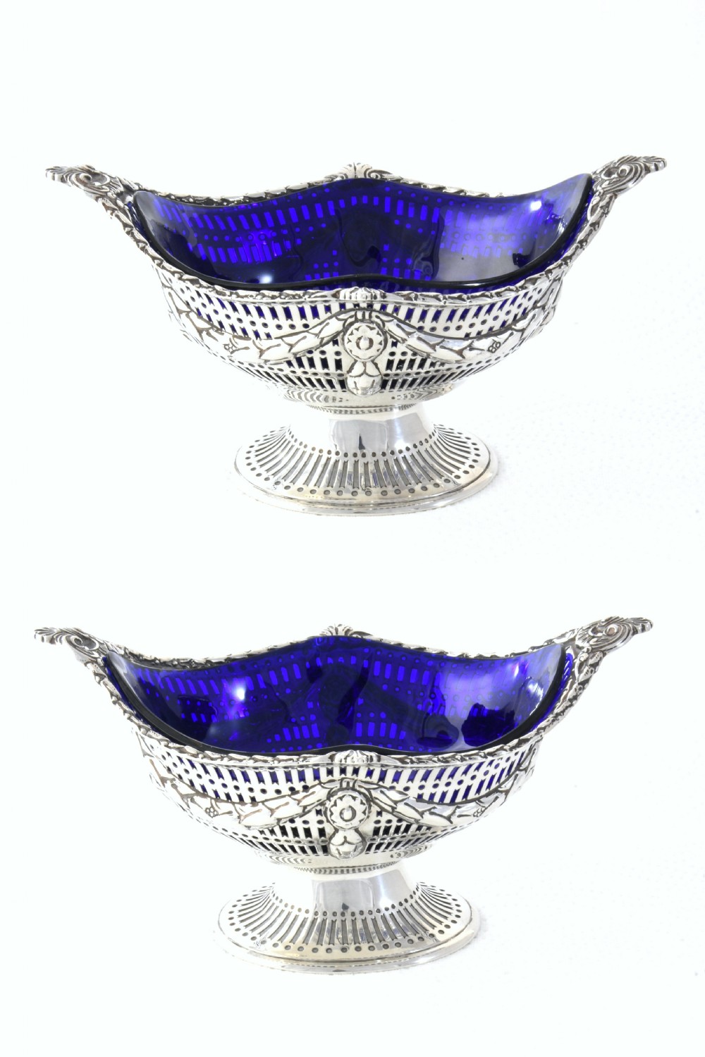 Victorian Silver Sugar Basket (with Blue Glass Liner) 1893 View VI