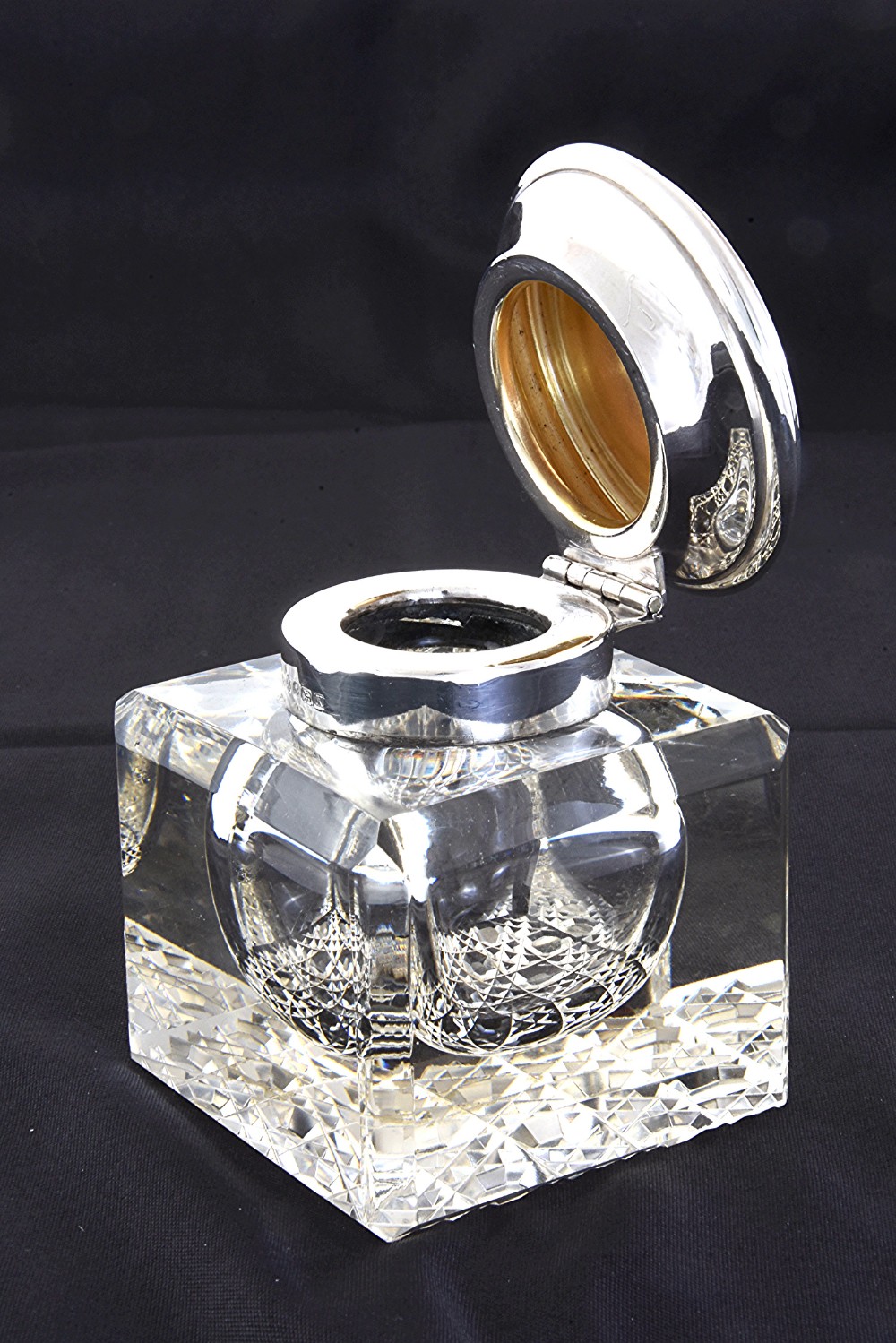 George V Silver Mounted Cut Glass Inkwell 1922