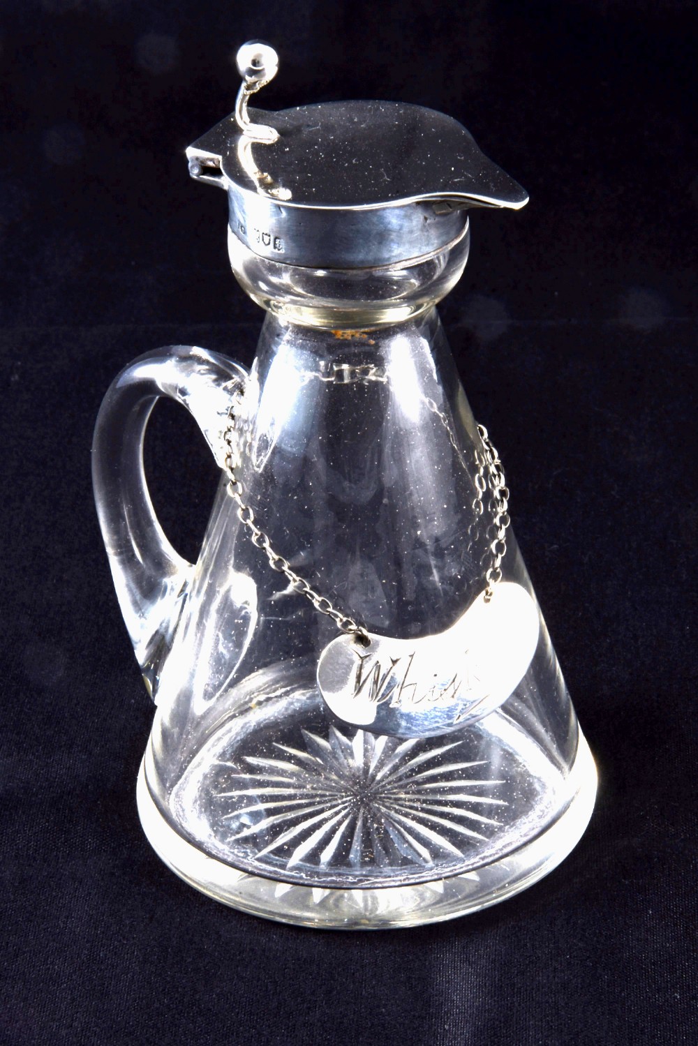 Antique Silver Mounted Whisky Noggin & Label 1914