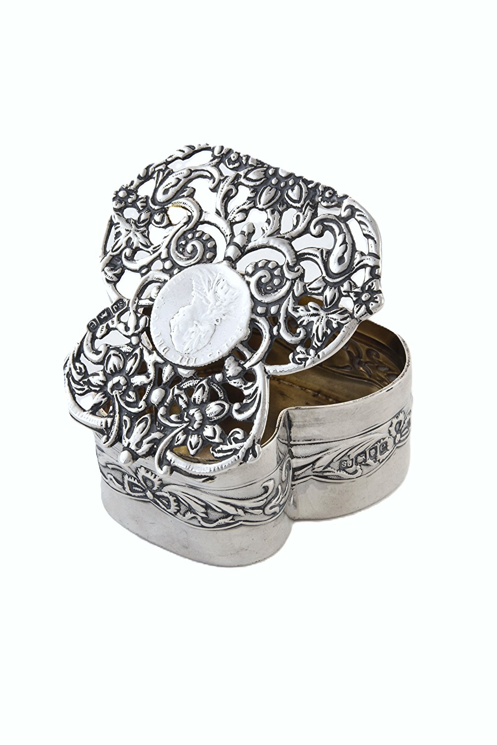 Silver Pot Pourri Box mounted with George III 1787 Silver Sixpence - 1900