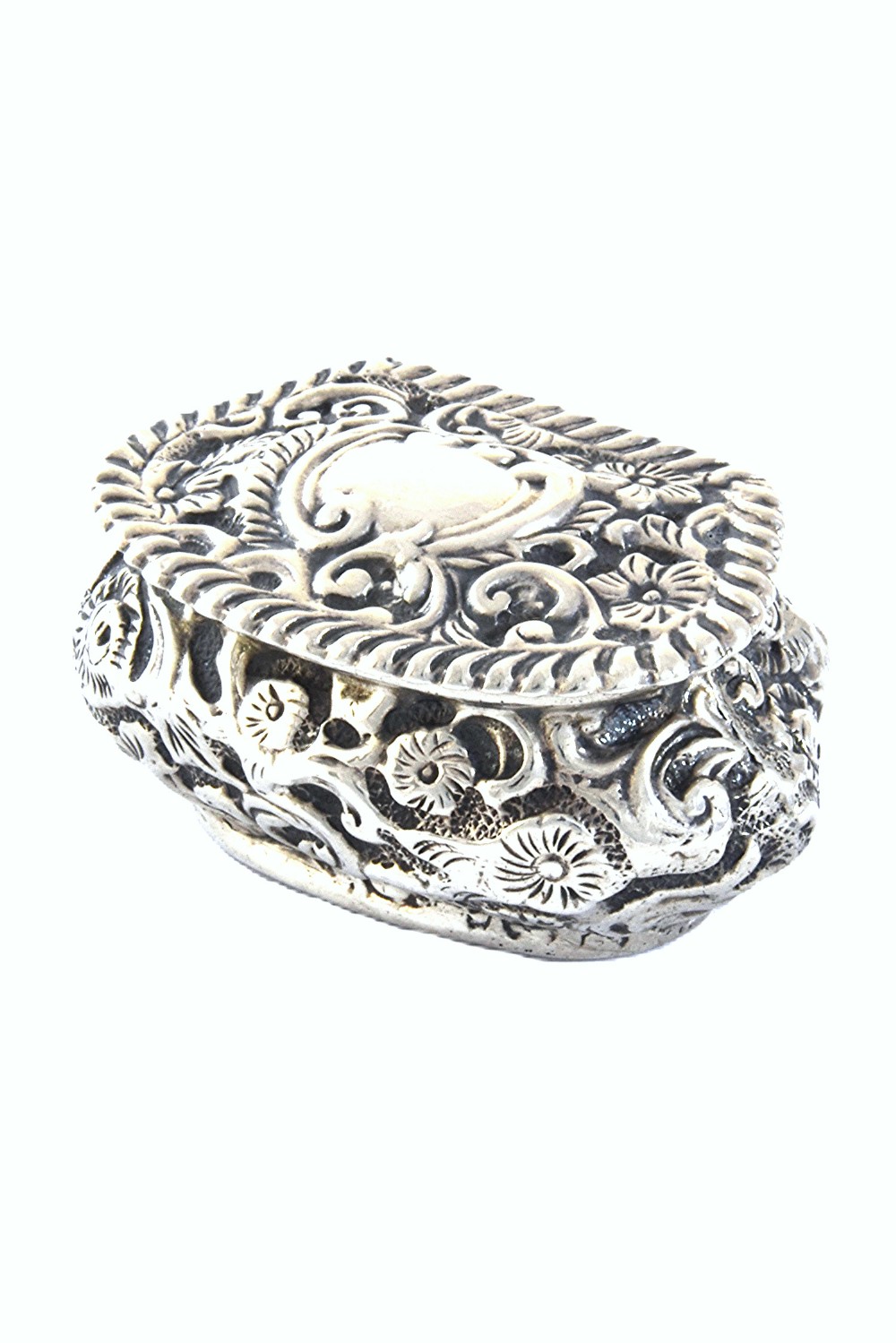 Victorian Embossed Silver Pill Box 1898