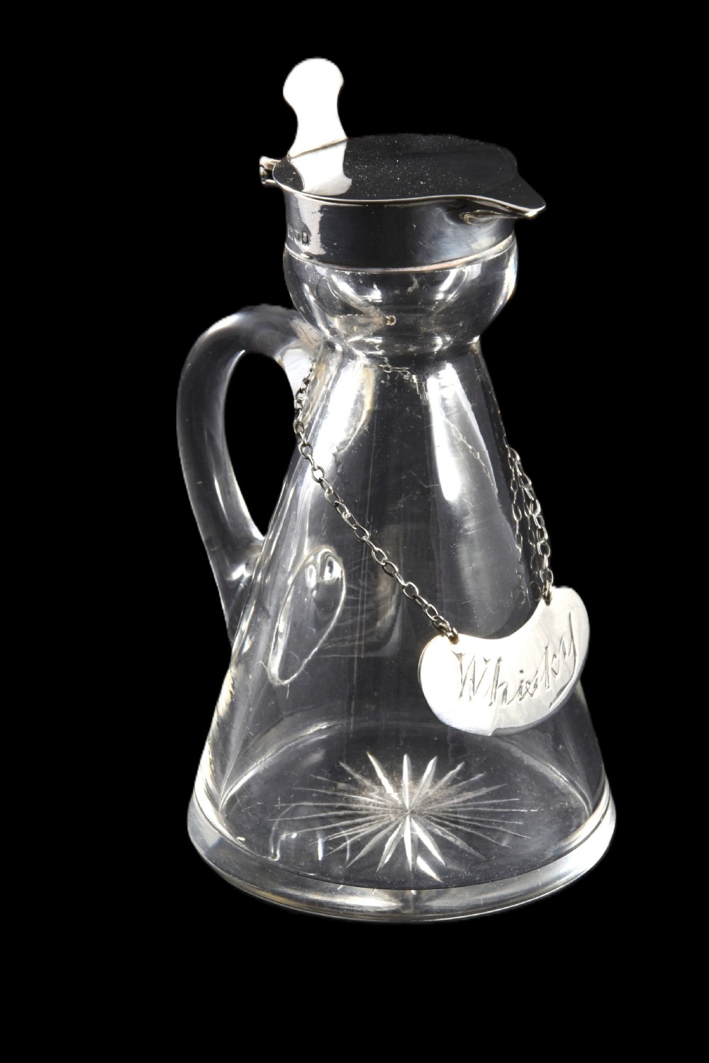 Antique Silver Mounted Whisky Noggin & Label 1913/14