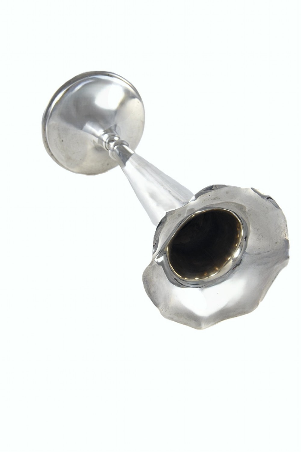 A late Victorian sterling silver trumpet posy vase featuring a fluted, wavy rim and a round pedestal base. View II