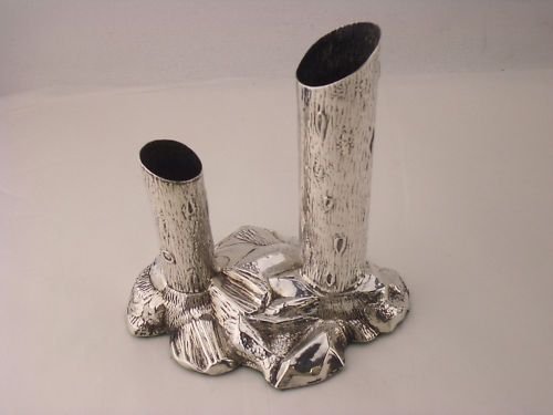 Edwardian Silver Unusual Tree Stump Vase