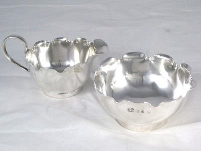 Victorian Solid Sterling Silver Sugar Bowl & Cream Jug Strawberry Set by Hukin & Heath Dated 1890