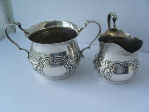 Lovely Edwardian Silver Sugar Bowl & Cream Jug