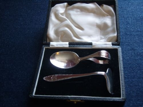Boxed Silver Spoon and Pusher Christening Set