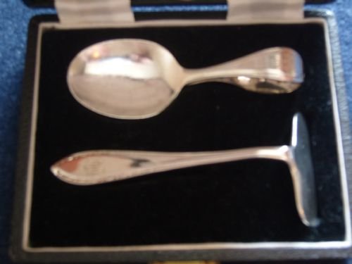 fig 2. Boxed Silver Spoon and Pusher Christening Set