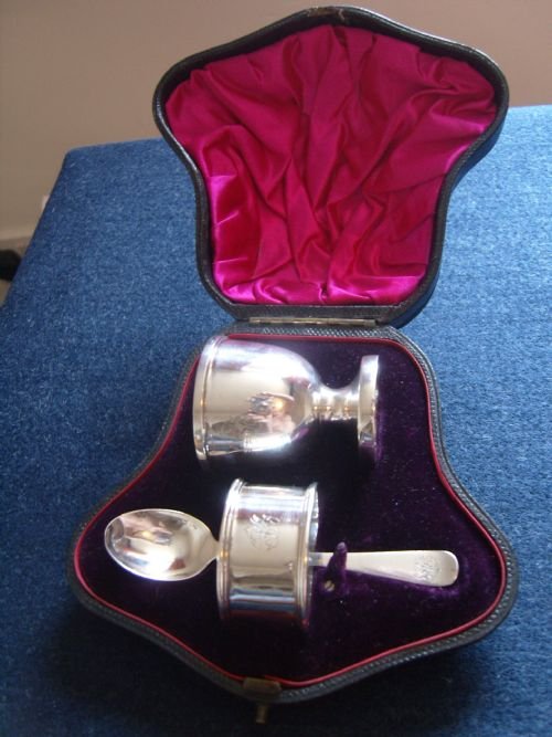 Lovely Victorian Silver Christening Set by William Hutton