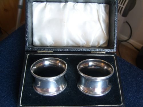 Boxed Pair Silver Napkin Rings 1919